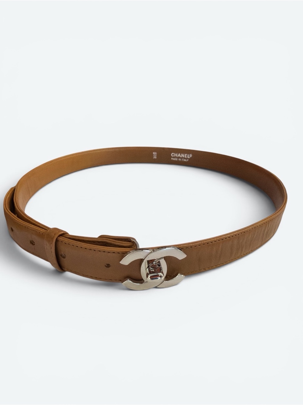 1990’s Chanel Brown Leather CC Turnlock Belt with Palladium Hardware